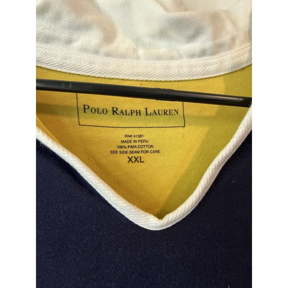 Vintage Polo Ralph Lauren Polo Short Ling Sleeve Double Layer Size XXL Blue Yell